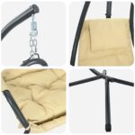 vidaXL Hojdací stolček so stojanom a poduškou béžová oceľ – Obrázok 8