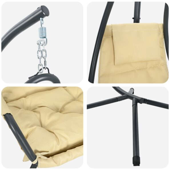 vidaXL Hojdací stolček so stojanom a poduškou béžová oceľ – Obrázok 8