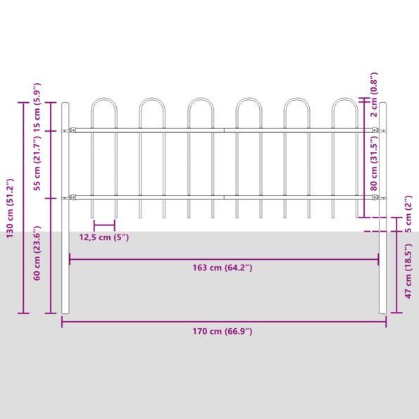 42003884_6.jpg vidaXL Záhradný plot s oblúkovým vrchom Biela 1,7x0,8 m Oceľ – Obrázok 6