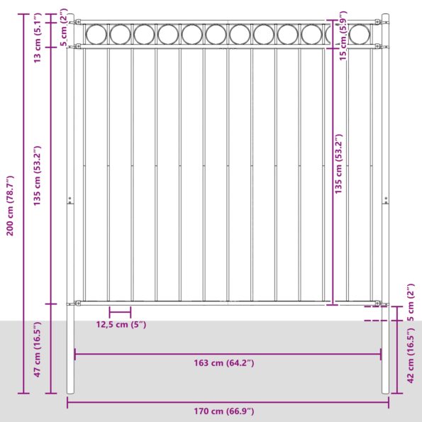 vidaXL Záhradný plot, šedý, 1,7x1,5 m, oceľ – Obrázok 6