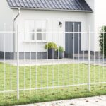 vidaXL Záhradný plot s oblúkovým vrchom, biely, 1,7x1,5 m, oceľ