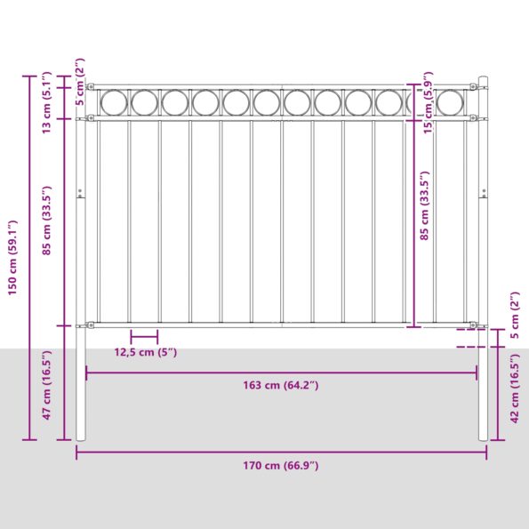 vidaXL Prvok plotu Assen Biela 170 x 150 cm Oceľ – Obrázok 6