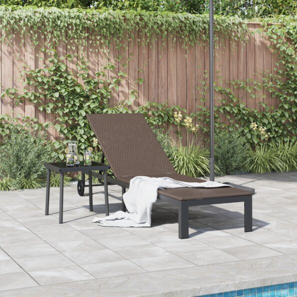 vidaXL Lehátko s kolesami Hnedé z poly ratanom – Obrázok 3