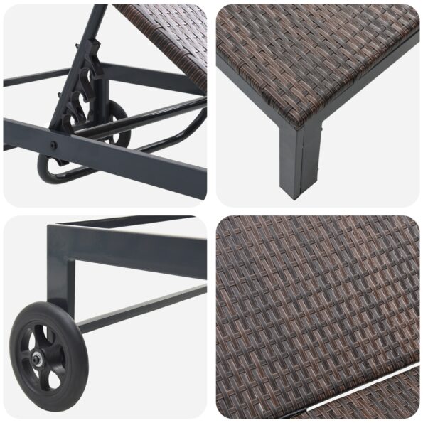 vidaXL Lehátko s kolesami Hnedé z poly ratanom – Obrázok 7