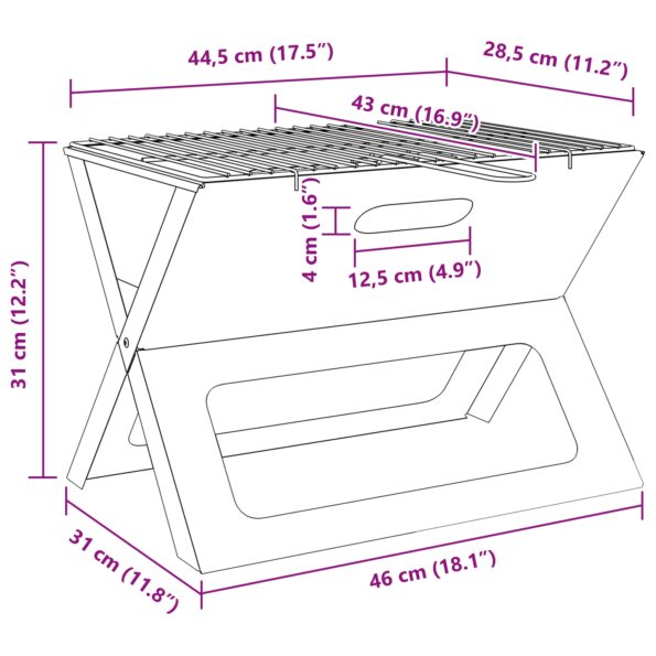 vidaXL Skladací gril na uhlie Čierny 46x30x31 cm Oceľ – Obrázok 11