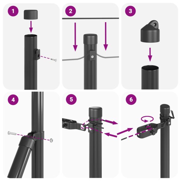 vidaXL Stĺpy plota 7 ks Šedé Ø32 mm 120 cm Pozinkovaná oceľ – Obrázok 6