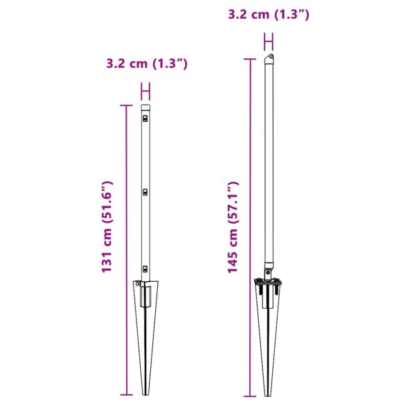 vidaXL Stĺpy plotu so špicom 13 ks Ø32 mm 100 cm Pozinkovaná oceľ – Obrázok 9