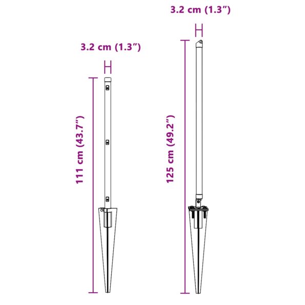 vidaXL Plotové stĺpiky so špičkou 13 ks Ø32 mm 80 cm Zinkovaná oceľ – Obrázok 9