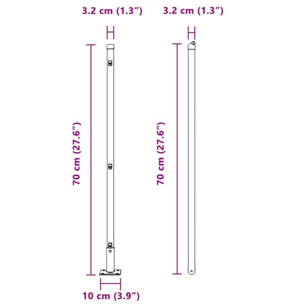42004301_9.jpg vidaXL Stĺpy oplotenia s podstavcami 13 ks Ø32mm 70cm Pozinkovaný oceľ – Obrázok 9