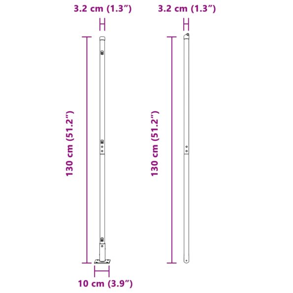 42004306_9.jpg vidaXL Stĺpy plotu s podložkami 7 ks Ø32mm 68,5cm Galvanizovaná oceľ – Obrázok 9