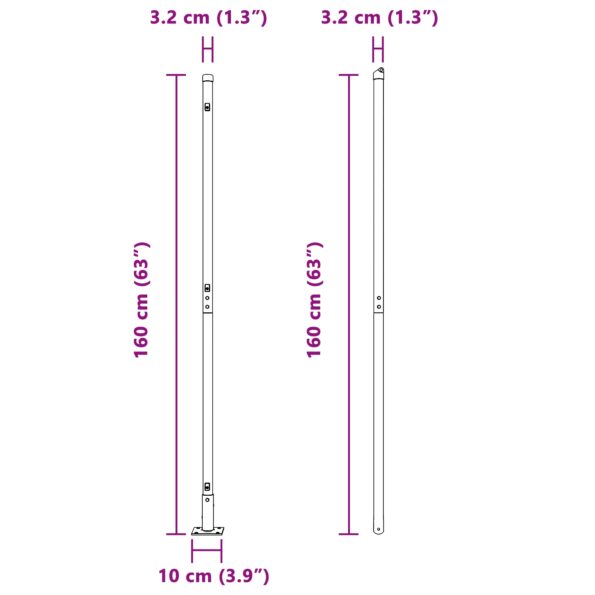 vidaXL Stĺpiky plotu s základovými doskami 7 ks Ø32mm 83,5cm Zinkovaná oceľ – Obrázok 9