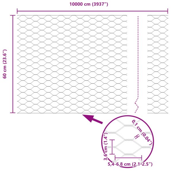 42005599_8.jpg vidaXL Hexagonálne oplotenie Sivé 0.6x100 m Oceľ – Obrázok 8