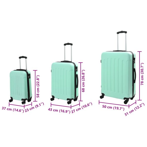 42006253_12.jpg vidaXL Súprava kufrov 3 ks Tvrdý kufor Mätovo zelená 20” 24” 28” ABS – Obrázok 12