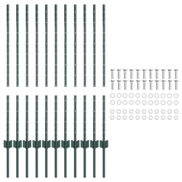 42006265_4.jpg vidaXL Plotové stĺpy 11 ks U-kanál zelený 100 cm oceľový – Obrázok 4