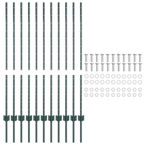 vidaXL plotové stĺpiky 11 ks U-kanál zelené 120 cm oceľ – Obrázok 4