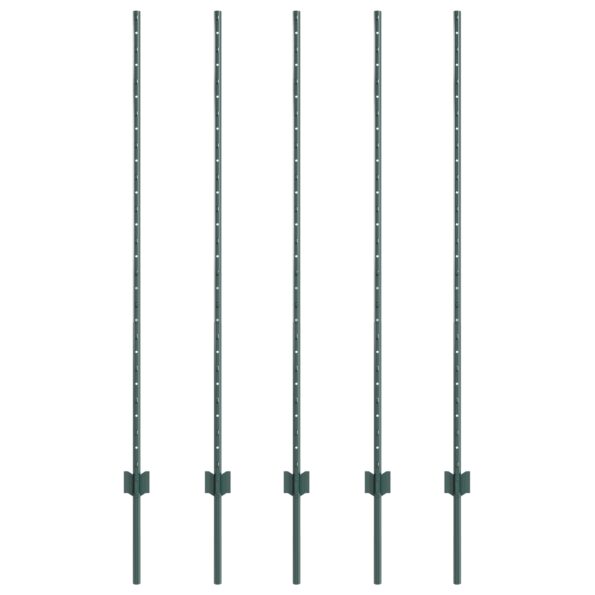 vidaXL plotové stĺpiky 5 ks U-kanal Zelené 140 cm Oceľ – Obrázok 2