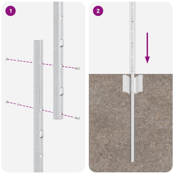 vidaXL Stĺp na plot. 5 pcs Strieborná 150 cm Oceľ – Obrázok 6