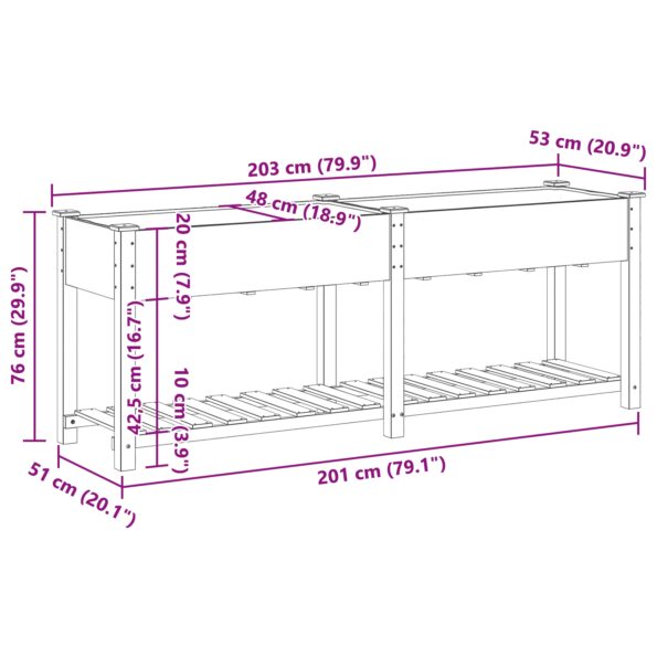 vidaXL Záhradný kvetináč s poličkou 203x53x76 cm z masívneho dreva – Obrázok 10