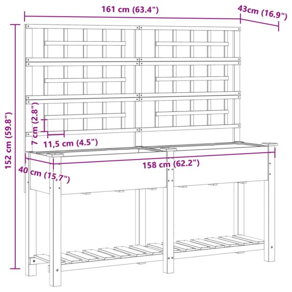 vidaXL Záhradný kvetináč s trelážou a policou 161x43x152 cm z masívneho dreva borovice – Obrázok 9