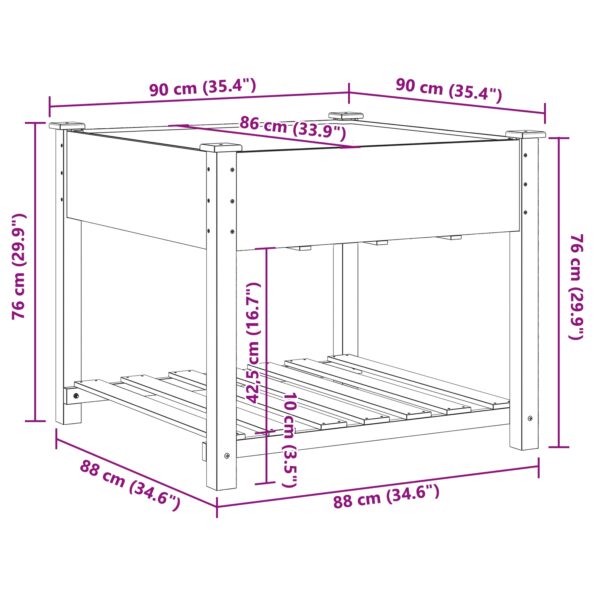 vidaXL Záhradný kvetináč s policou 90x90x76 cm z masívneho borovicového dreva – Obrázok 10