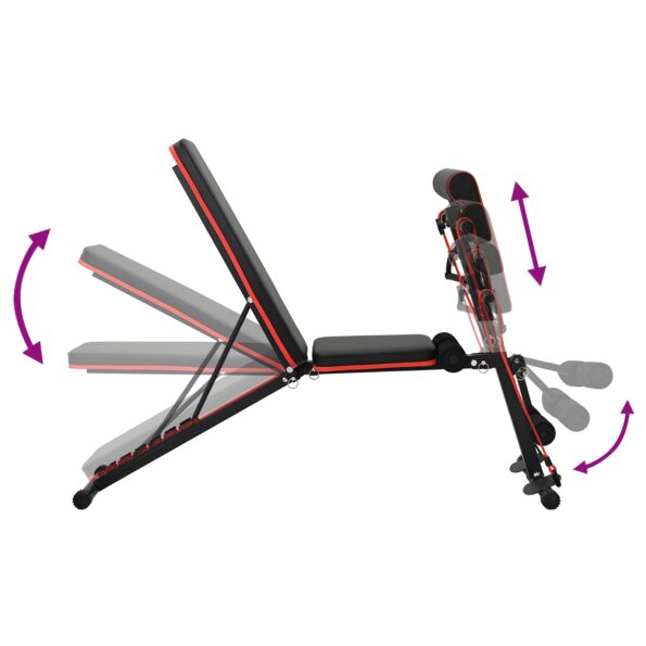 vidaXL Nastaviteľná činková lavica s pásmi na odpor 150 kg Čierna Oceľ – Obrázok 10