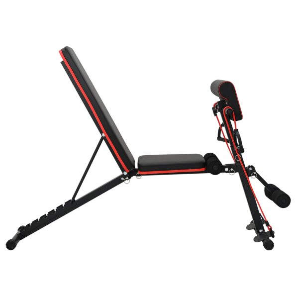 vidaXL Nastaviteľná činková lavica s pásmi na odpor 150 kg Čierna Oceľ – Obrázok 4