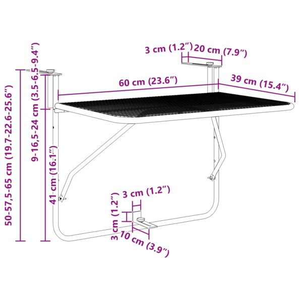 vidaXL skladací závesný balkónový stôl - mentolovo zelený, 60x40 cm, oceľ – Obrázok 11