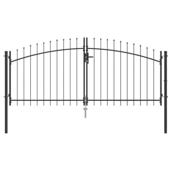 vidaXL Záhradná brána so špicatým vrcholom sivá 125x300 cm oceľ – Obrázok 2