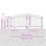 vidaXL Záhradná brána so špicatým vrcholom sivá 125x300 cm oceľ – Obrázok 7