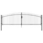 vidaXL Záhradná brána s hrotmi Dvojkrídlová Sivá 100x400 cm Oceľ – Obrázok 2