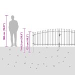 vidaXL Záhradná brána s hrotmi Dvojkrídlová Sivá 100x400 cm Oceľ – Obrázok 8