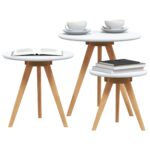 vidaXL Sada konferenčných stolíkov z masívneho dreva, orech a drevotriesky – Obrázok 3