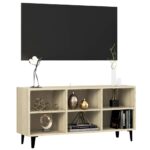 vidaXL TV stolík nohy z kovu dub sonoma 103,5x30x50 cm – Obrázok 3