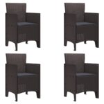 vidaXL Záhradná stolička 4 pcs Hnedá 53 x 49 x 85 cm Polypropylén – Obrázok 2