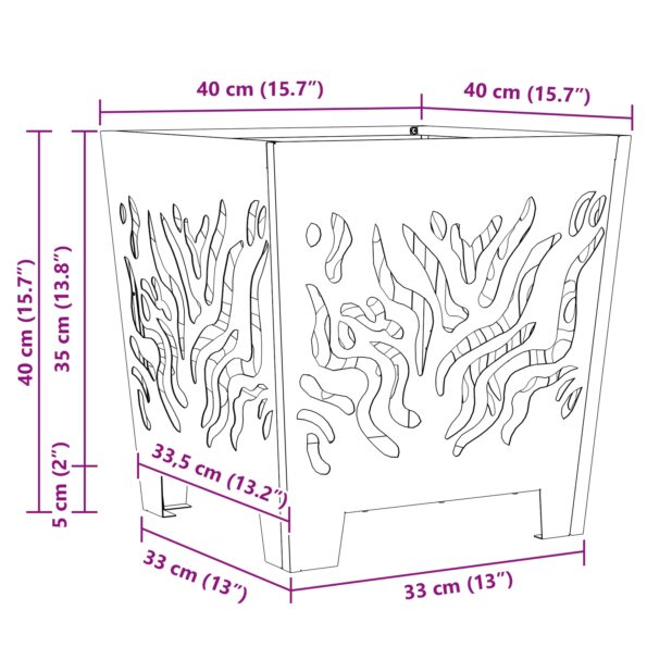 vidaXL Ohnisko Štvorcové Čierne 40x40x40 cm Oceľ – Obrázok 10