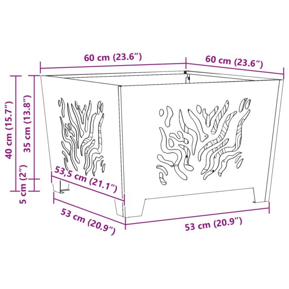 vidaXL Ohnisko Štvorcové 60x60x40 cm Zvarený oceľ – Obrázok 12