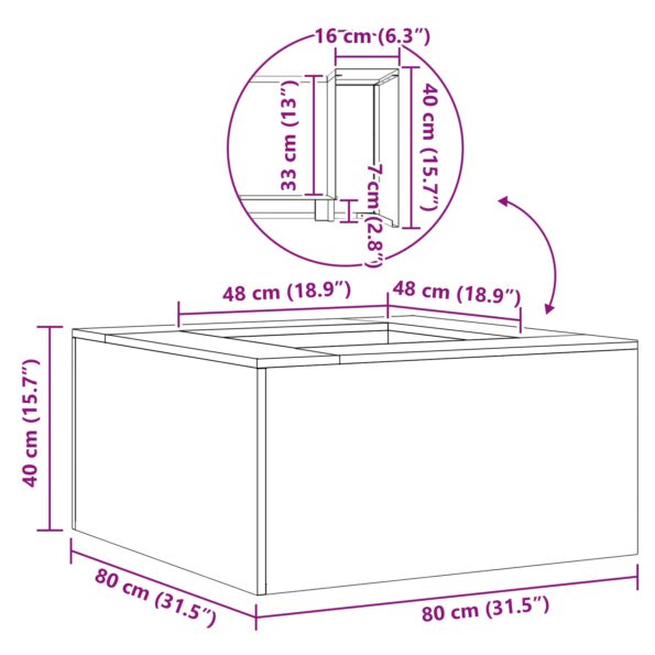 vidaXL Ohnisko Štvorcové 80x80x40 cm Zvetraný Oceľ – Obrázok 12