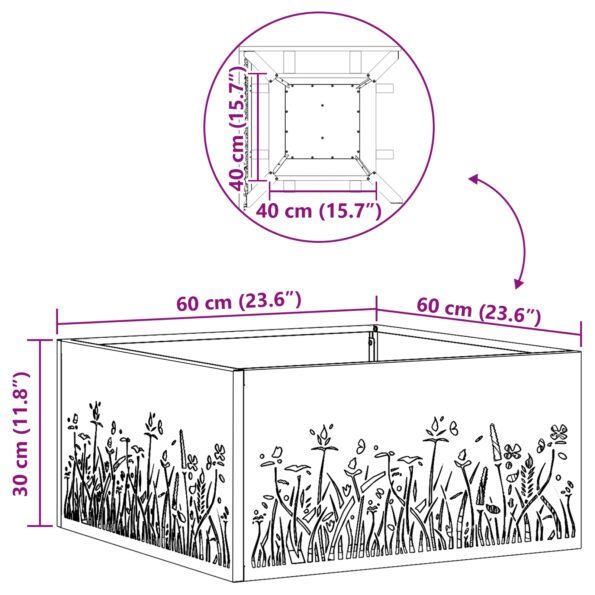 vidaXL Ohnisko Štvorcové Čierne 60x60x30 cm Oceľ – Obrázok 10