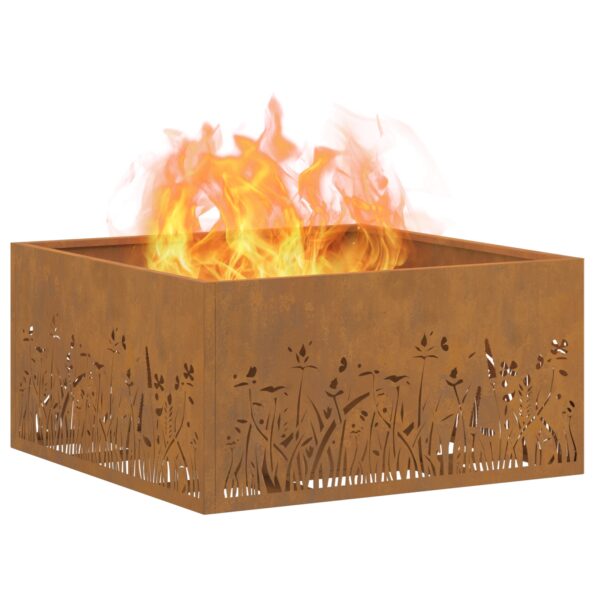 vidaXL Ohnisko Štvorcové 60x60x30 cm Zvetralá Oceľ – Obrázok 3