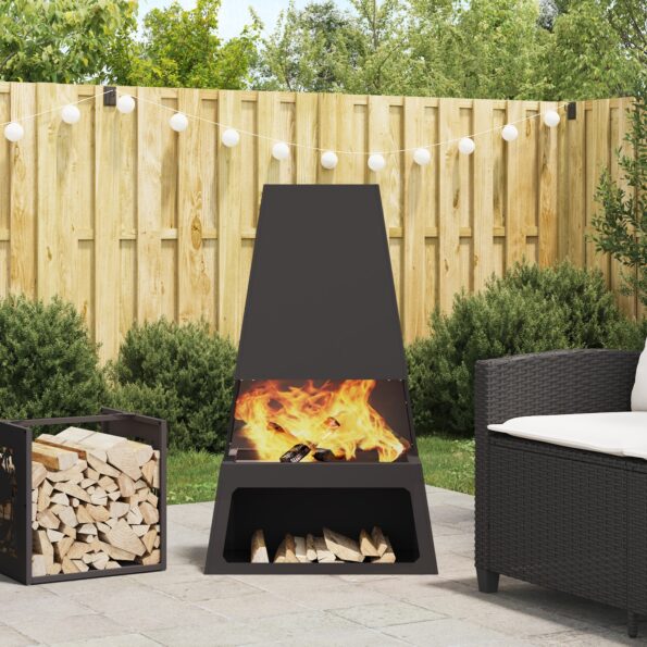 858938_1.jpg vidaXL Ohnisko s úložným priestorom na drevo Čierne 60x35x100 cm Oceľ – Obrázok 1