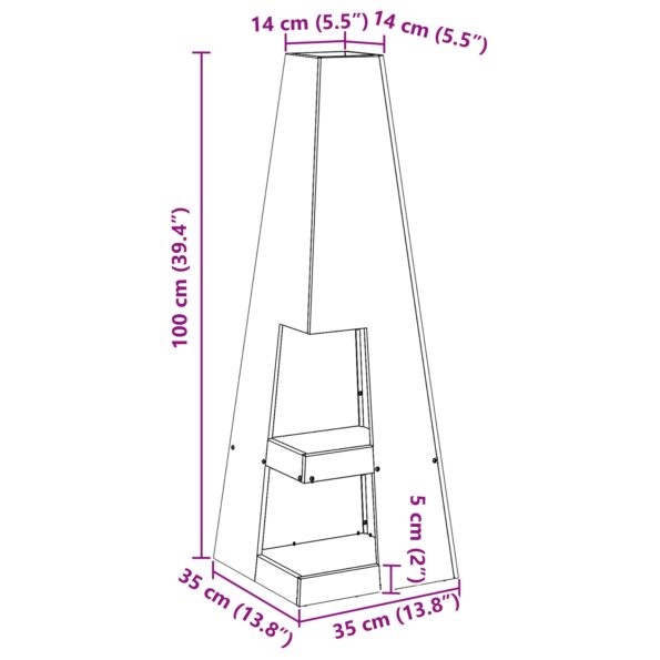 vidaXL Ohnisko s úložným priestorom na drevo Čierna 35x35x100 cm Oceľ – Obrázok 8