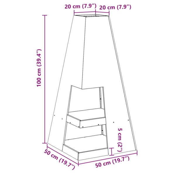 vidaXL Ohnisko s úložným priestorom na drevo Čierne 50x50x100 cm Oceľ – Obrázok 7