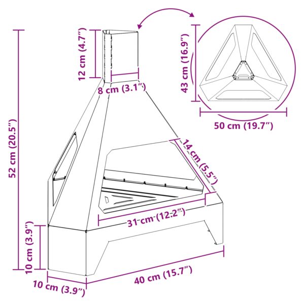vidaXL Ohnisko s komínom 50x43x52 cm Zvonková oceľ – Obrázok 8