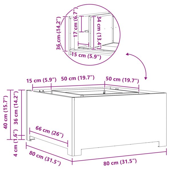 vidaXL Ohnisko Štvorcové 80x80x40 cm Zvetraná oceľ – Obrázok 10
