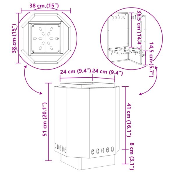 vidaXL Bezdymový ohnisko, čierne 38x38x51 cm, oceľ – Obrázok 10