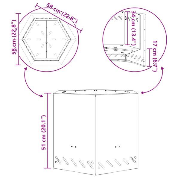 vidaXL Bezdymový ohnisko hexagonálne čierne 58x58x51 cm z ocele – Obrázok 9