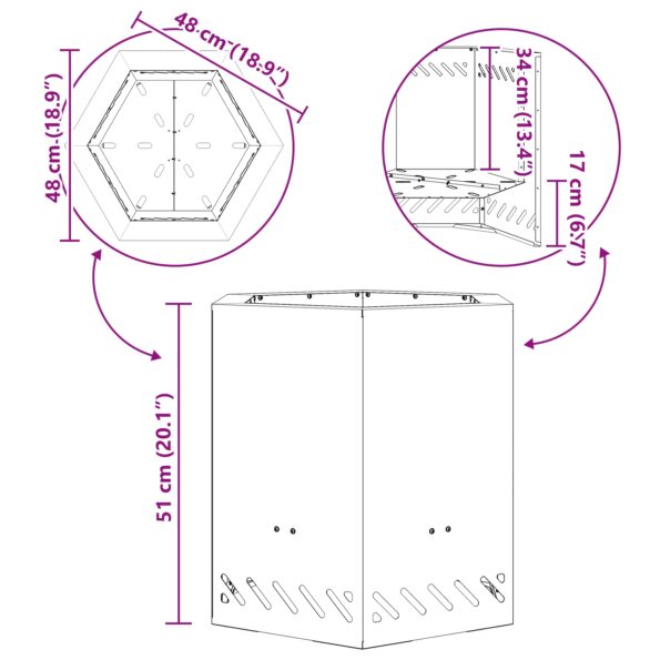 vidaXL Bezdymový ohnisko hexagonálne 48x48x51 cm z weathering ocele – Obrázok 12