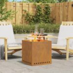 vidaXL Bezdymový oheňový kotol Štvorcový 48x48x50 cm Zvetraná oceľ