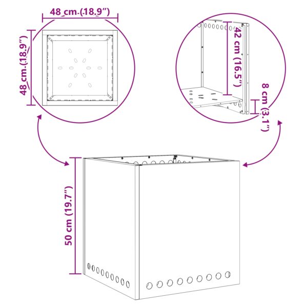 vidaXL Bezdymový oheňový kotol Štvorcový 48x48x50 cm Zvetraná oceľ – Obrázok 12