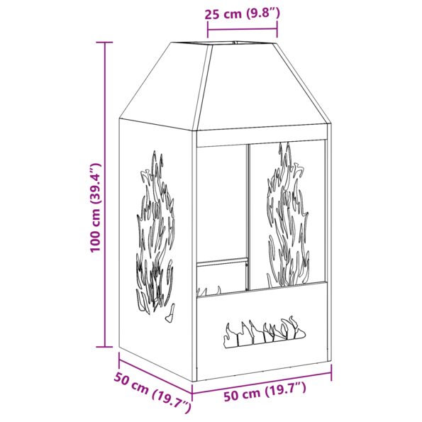 vidaXL Ohnisko 50x50x100 cm z odolnej ocele – Obrázok 12